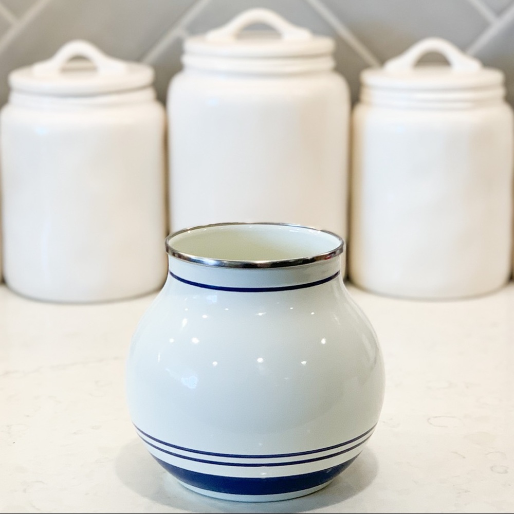 🚨LAST CHANCE. 🚨IKEA Hygge White Blue Enamel Coated Metal Vase